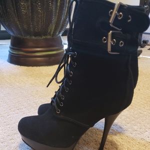 Black suade lace up ankle boots